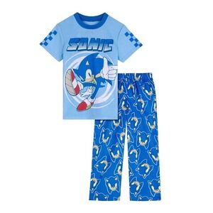NWT Sonic The Hedgehog Boys Pajama Set Size Large 10-12 Blue TShirt Pants Gaming